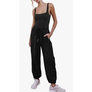 Outfeel Black One-Piece Active Jumpsuit Elastic Waist Jogger Bottoms M Sporty